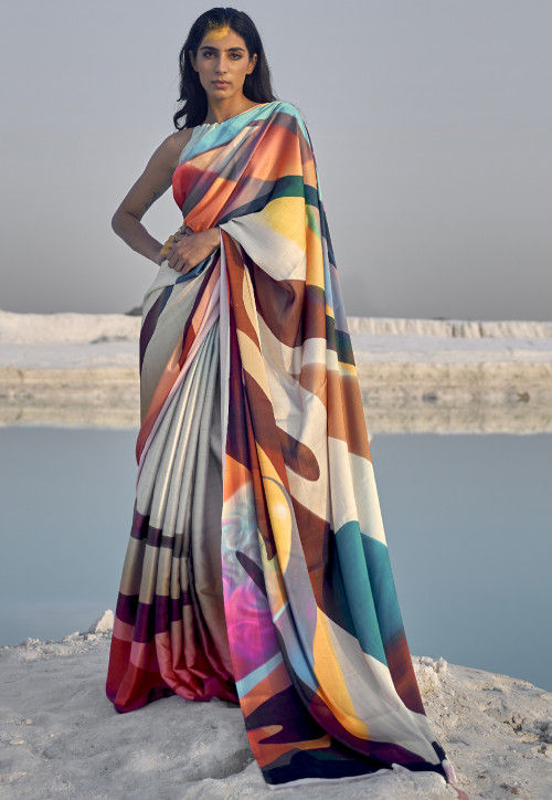 Bollywood Digital printed multi color Saree collection for girl