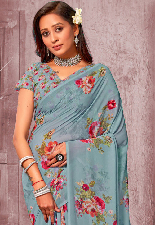 Digital Printed Organza Saree collections with work for women