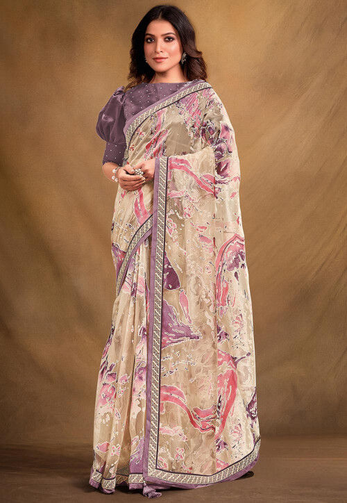 Printed organza brassy Saree collection for Woman