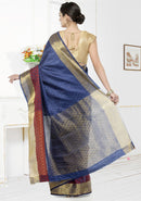 Geometric floral Woven Design with Zari Banarasi Saree collection with Contrast Border