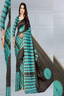 Chanderi Silk Saree in Teal Blue Printed Art Cotton Silk Sarees for woven