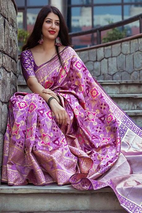 glamorous Light Purple Color Soft Silk Designer Sari for Wedding Function