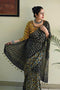 Black Color Hand Loom Party Wear Khadi Linen Designer saree with Digital Print