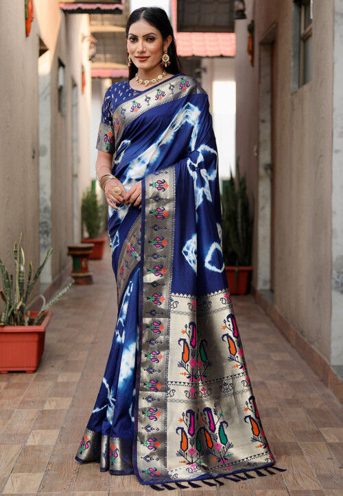 Women Bandhani Print Silk Tie And Dye Printed Saree for woven