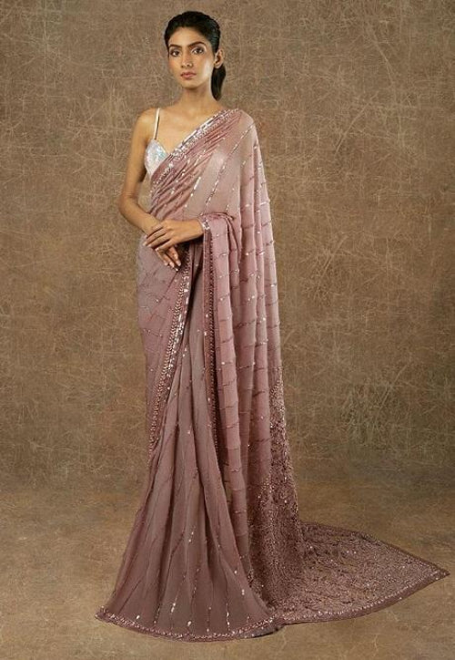 georgette sequence and embroidered work designer wedding saree for woven