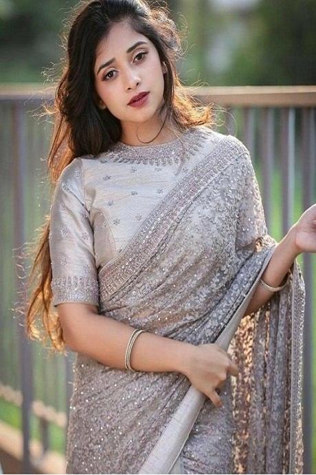 Gray Butterfly Mono Net Sequence Work Saree for festival special saree fore women