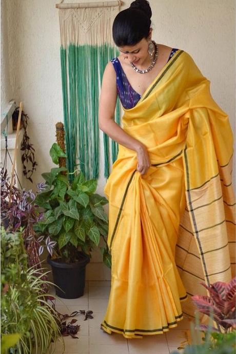 Banarasi Soft Silk Blend Designer Saree in Yellow Color for daily wear