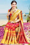 Elegant Red Pure Kanchi Pattu Designer Sarees With Golden Patti border for women