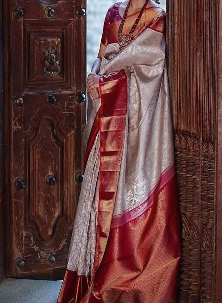 Handwoven Kanjivaram pure Silk Saree with Contrast Border for  Casual Wedding