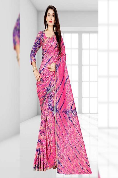 Daily Wear Georgette Saree with Printed, Striped Cotton Blend Saree