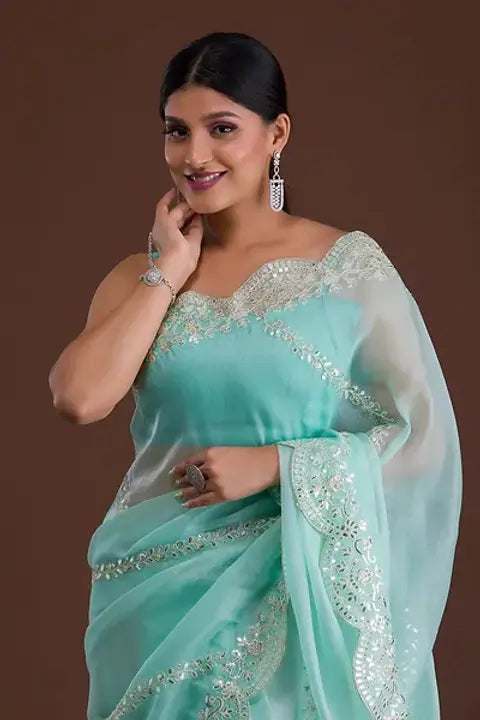 Elegance Sky Blue Color Party Wear Soft Silk Jacquard  Saree