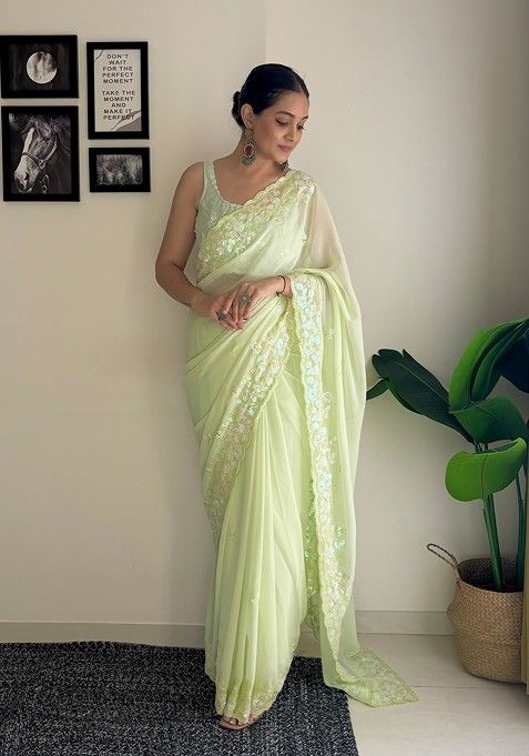 Flamboyant Embroidered Georgette Embellished Saree for girls