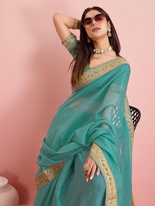 Classic Blue Color Designer Jacquard Sarees designer for woven