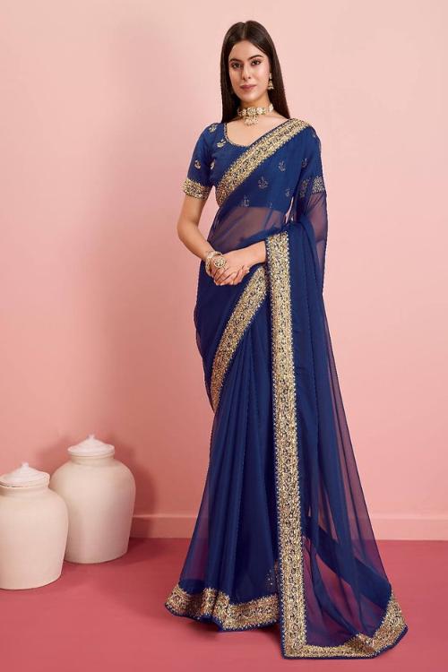 Classic Royal blue Colour Banarasi Pure Soft Cotton Saree collection