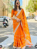 Evergreen Orange  Soft Silk Banarasi Shining printed saree for woven