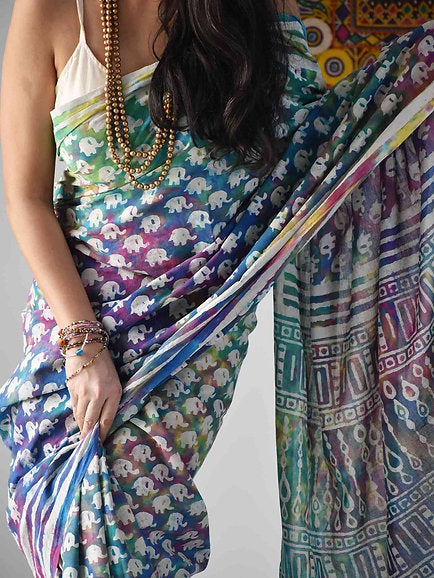 Digital Printed Organza Silk Baby Rama Designer Saree