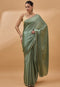 Hand Embroidered Satin Saree With Cut Dana Work for Festive Wear Collection