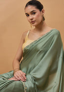 Hand Embroidered Satin Saree With Cut Dana Work for Festive Wear Collection