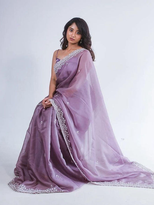 Designer One piece Light Purple Colored Silk Fancy Saree