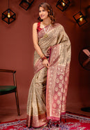 Floral Woven Casual Wear Saree with Contrast Tissue Border saree for girl