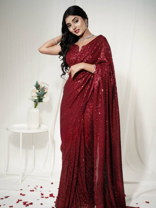 Designer Pure Soft Silk Maroon  Color Saree with heavy work