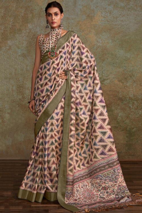 Handloom Silk Fabric Coveted Saree With Printed Work for Trendy Saree