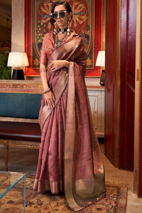 Pure Woven Zari Self Design by Organza Banarasi saree with Paisley Temple Border partywear