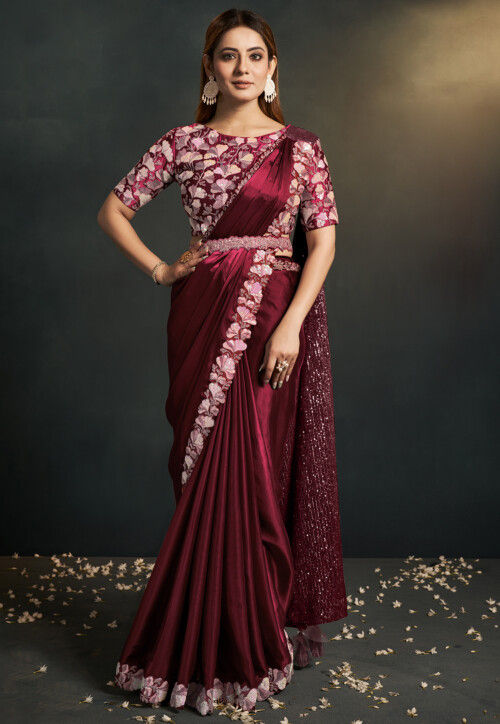 Glorious Looking Silk Crepe Georgette Party Wear Ready-to-Wear Saree