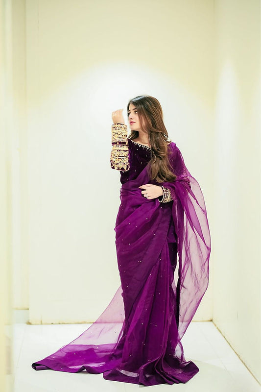 Exceptional Banarasi Pure Soft Silk Purple Color Pure Art Silk Saree