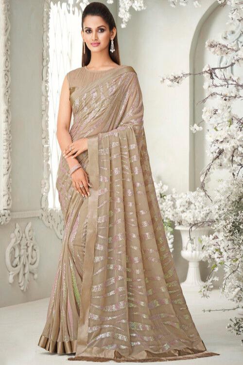 Sequinned Embroidery Georgette Designer Saree for Party Wear Saree