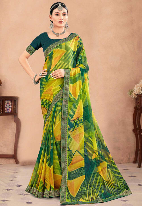 Brilliant Green Color Linen Designer Hand Weaving Saree for woven