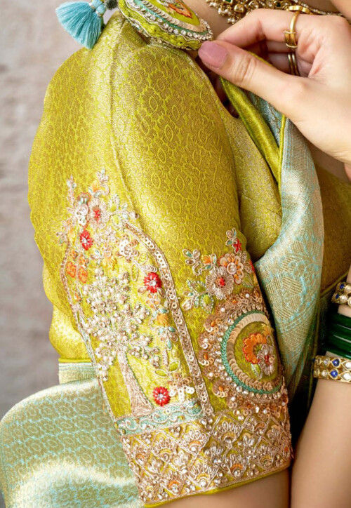 Banarasi Zari Weaving Silk Event Wear Saree with Floral Embroidered work