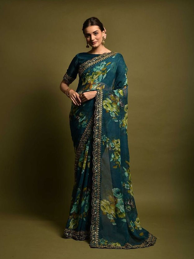 Engrossing Rama Color Designer Soft Pure Organza Printed Saree