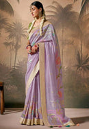 Lavender Paithani Banarasi Silk Saree with Floral Motifs  Lavender Floral Motifs for woven