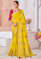 yellow Banarasi emrodairy silk Saree With thread work Blouse