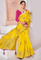 yellow Banarasi emrodairy silk Saree With thread work Blouse