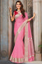 Silk Traditional Saree in Pink with golden Zari Organza Casual Wear Saree with Weaving work