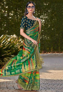 Woven Striped Chiffon Brasso Saree with Contrast Border for festival