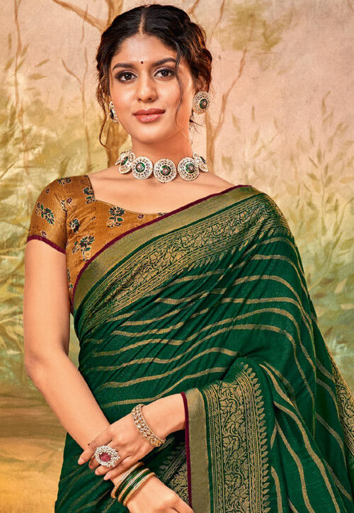 Chiffon Bandhani Woven Saree with Tasseled Border traditional women