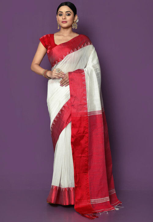 Daily Wear Handloom Cotton Blend Saree with Contrast Border for woven