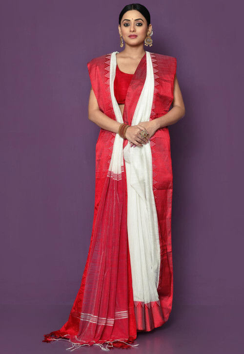 Daily Wear Handloom Cotton Blend Saree with Contrast Border for woven