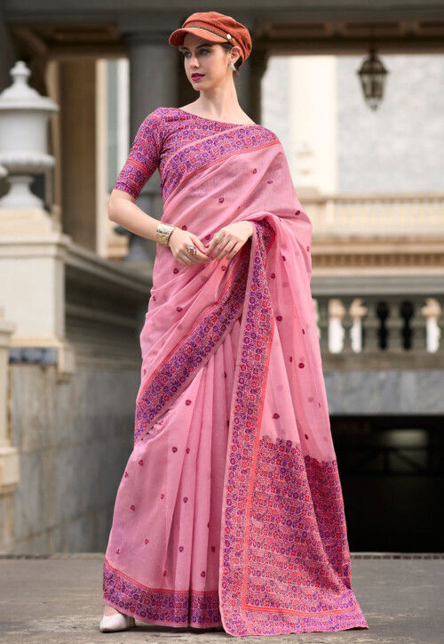 Rose pink Color Party Wear Art silk Embroidery Work Saree for party wear collection