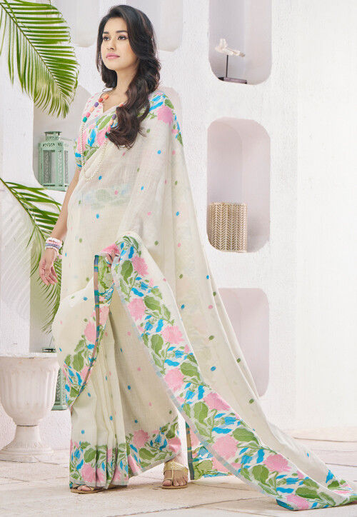 Blended Festive Linen Silk Saree with Weaving work for Woven