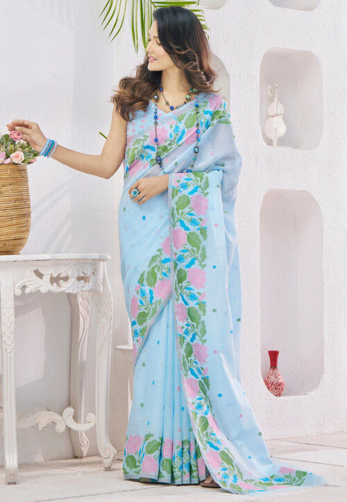 Floral Woven Cotton Silk Organza Saree with Weaving work for Daily Wear saree