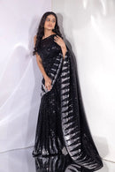 Designer One Piece Black Colored Silk Heavy Sequence Embrodairy work Saree