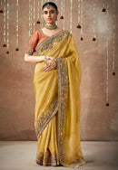 Organza Embroidered Work Bollywood Saree for Haldi Wear Saree