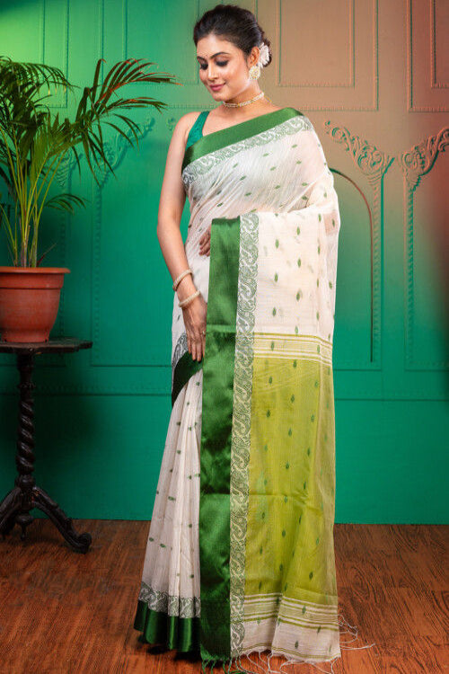 bollywood style fancy jacquard designer with green border for woven