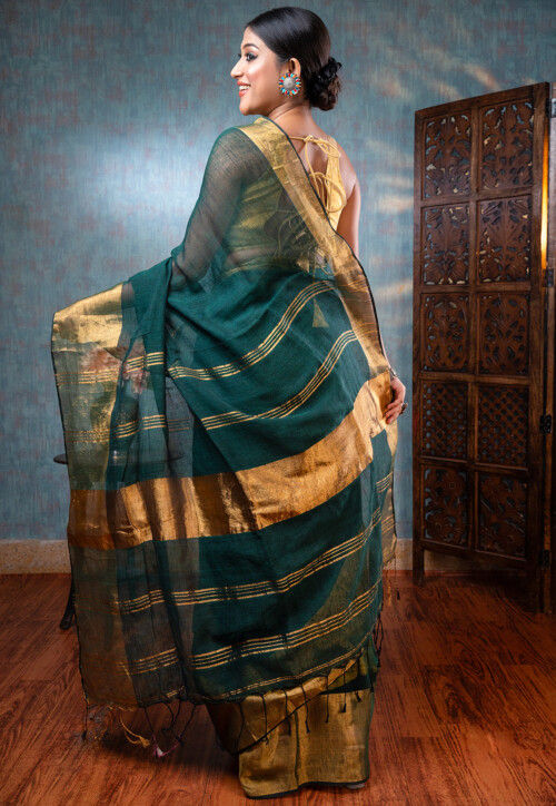 Captivating rama Colored  Designer Cotton soft Silk Sari