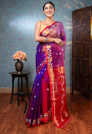 Women's Purple Pure Muslin Silk Saree With Red Border for wedding wear