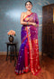 Women's Purple Pure Muslin Silk Saree With Red Border for wedding wear